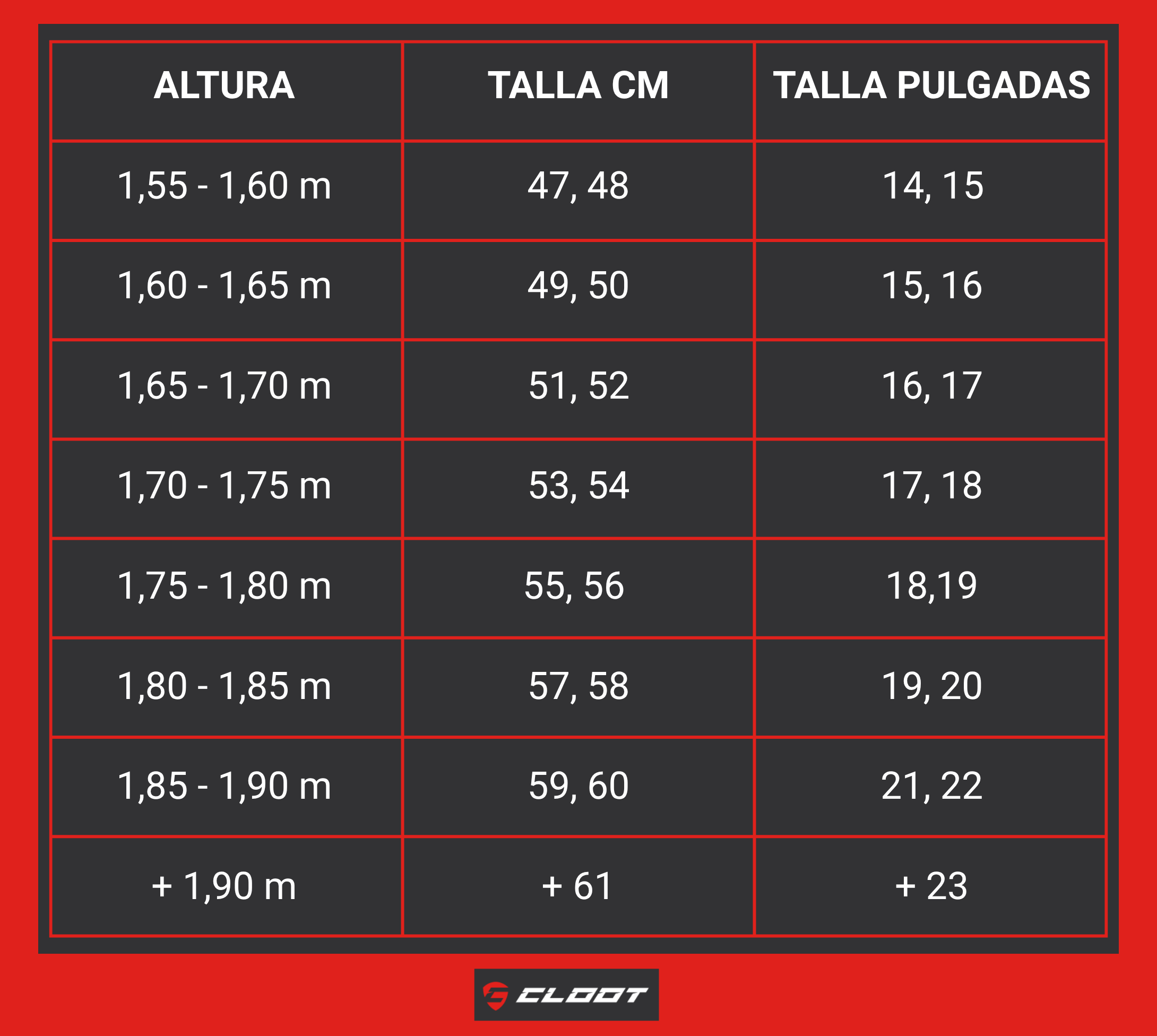 Talla de bicicletas según tu estatura